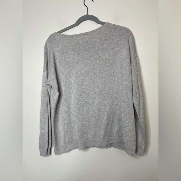 Garnet Hill Boxy Pointelle-Detail Pullover in Gray Sz M Linen Organic Cotton - Picture 7 of 8